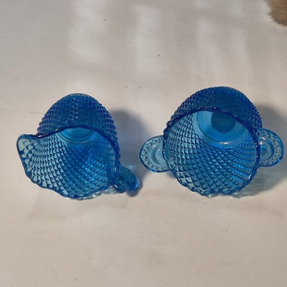 Imperial Glass Hobnail Depression cream and sugar in deep blue. Small sized - Picture 4 of 7